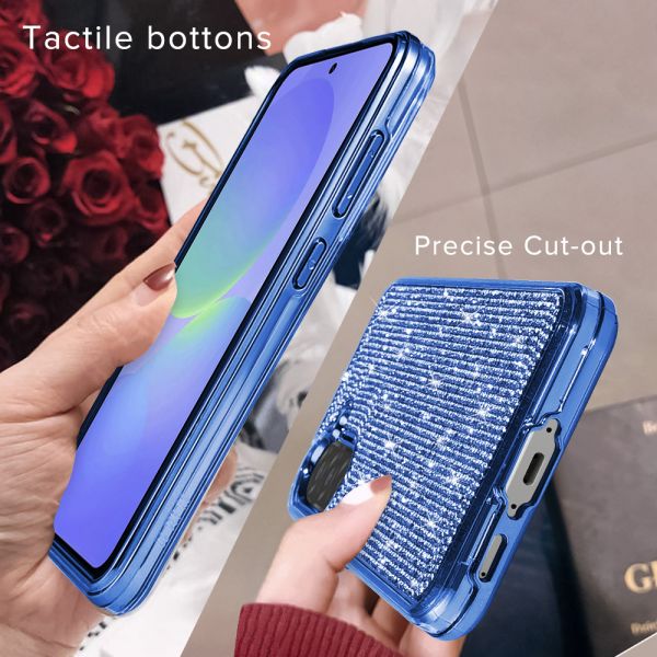 Cube® - Samsung Galaxy A36 5G - Full Bling 3D Rhinestone Crystal Back Cover with Shiny Blue Chrome Durable TPU Bumper in Cube Retail Box (1103073) (MSRP 39.99)