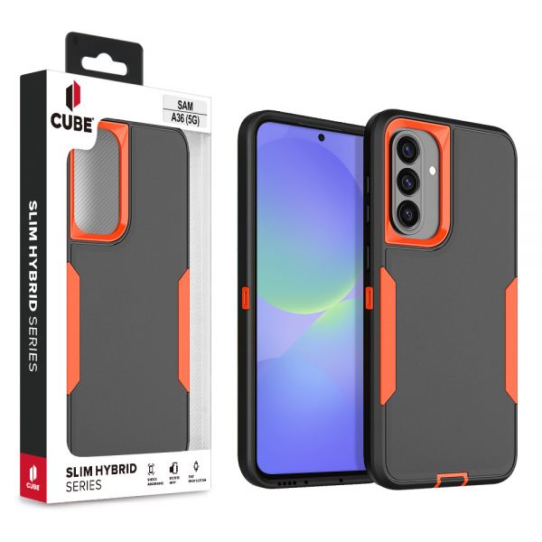 Cube® - Samsung Galaxy A36 5G - Black Heavy Duty Rugged Cover PC with Soft Orange TPU Protective Bumper in Cube Retail Box (1103075) (MSRP 39.99)