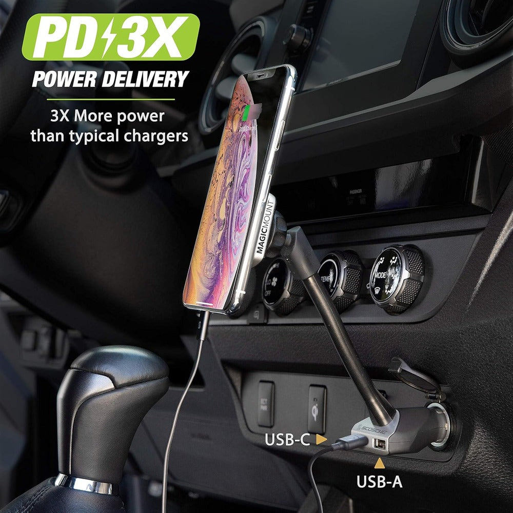Scosche MP12VPD2-XTSP MagicMount Pro Magnetic Phone/GPS Car Mount 30W Dual Port Type-C + Type-A Cell Phone Charger, Cigarette Lighter Phone Holder  (1102716)