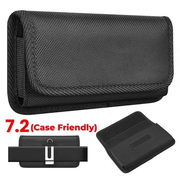 Cube® - Universal Pouch 7.2 - Black Horizontal Premium Rugged Nylon Phone Pouch with Velcro Clasp with Belt Loop Clip On (Case Friendly) (1103079) (MSRP 39.99)