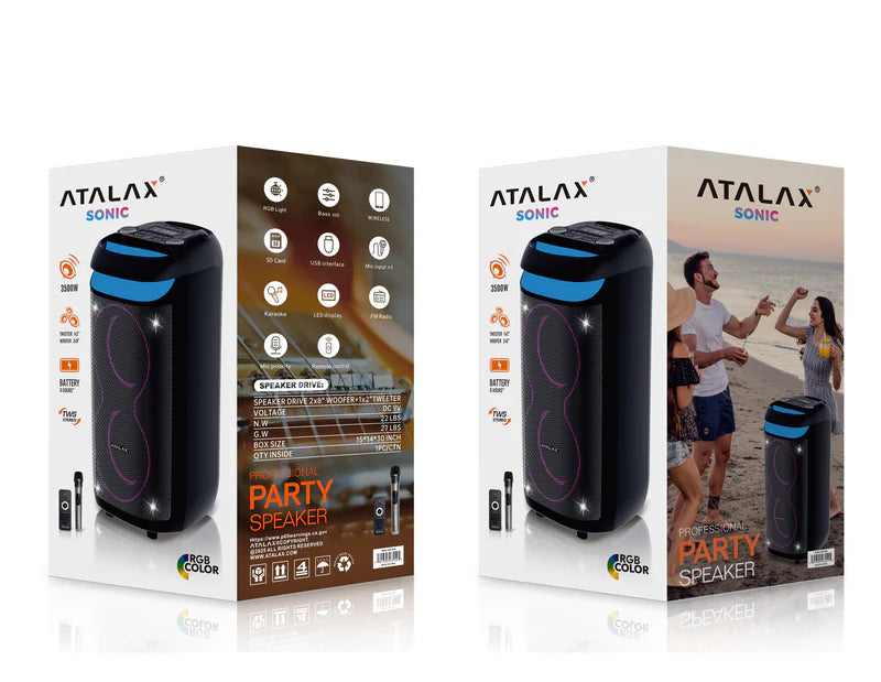 ATALAX SONIC 2 X 8" INCH 3500 WATTS PARTY SPEAKER - Black   ( 1103748) (MSRP $239.99)