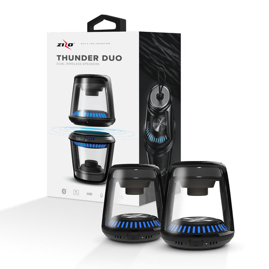 ZIZO THUNDER DUO TWS WIRELESS BLUETOOTH SPEAKER [LED ILLUMINATED] - RECHARGEABLE BATTERY BUILT-IN MICROPHONE AND MAGNETIC BASE - BLACK (1104772)
