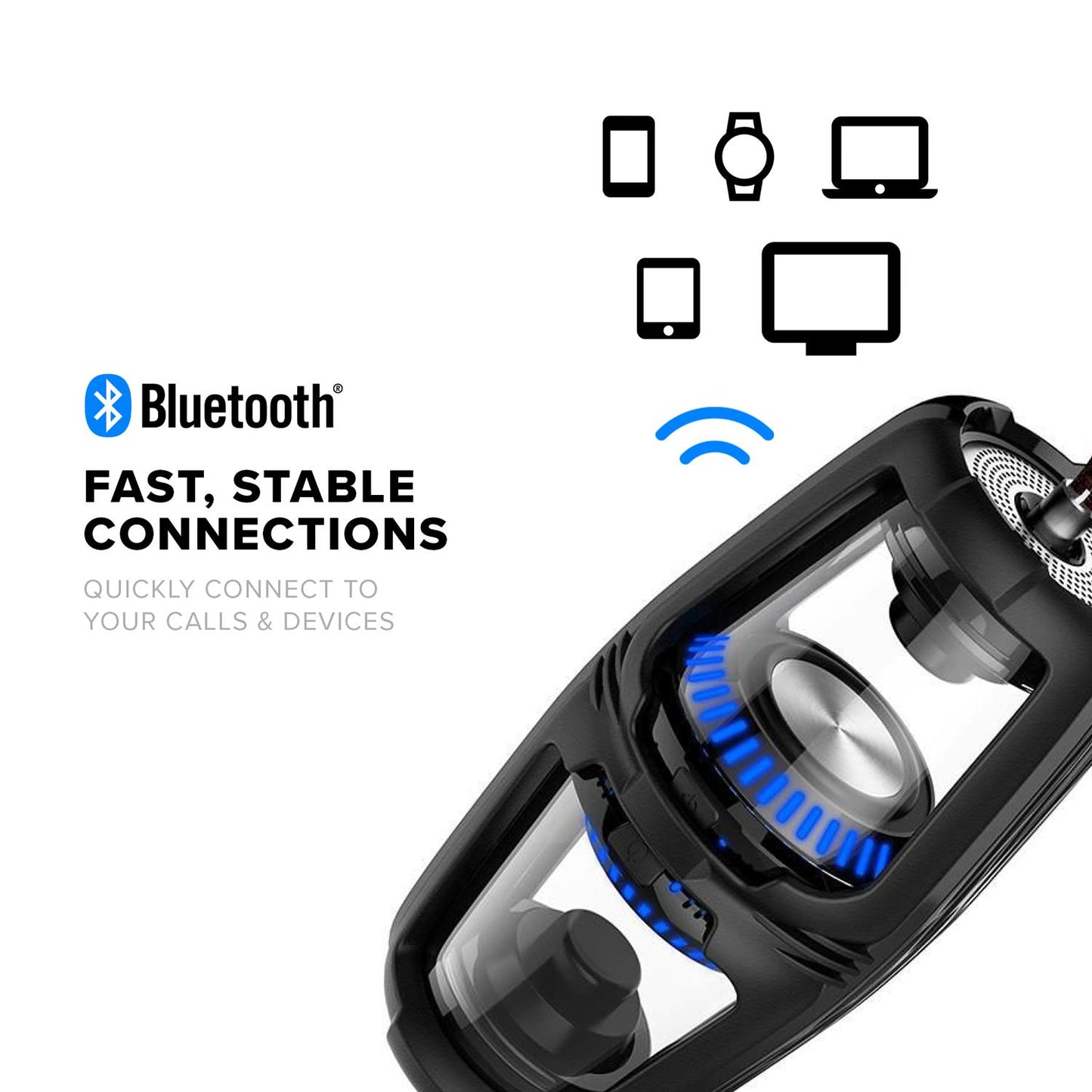 ZIZO THUNDER DUO TWS WIRELESS BLUETOOTH SPEAKER [LED ILLUMINATED] - RECHARGEABLE BATTERY BUILT-IN MICROPHONE AND MAGNETIC BASE - BLACK (1104772)