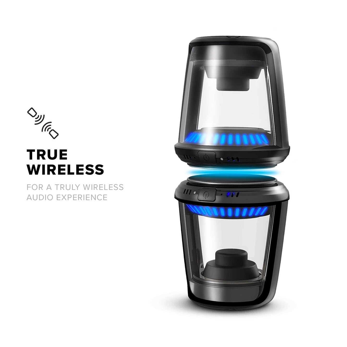 ZIZO THUNDER DUO TWS WIRELESS BLUETOOTH SPEAKER [LED ILLUMINATED] - RECHARGEABLE BATTERY BUILT-IN MICROPHONE AND MAGNETIC BASE - BLACK (1104772)