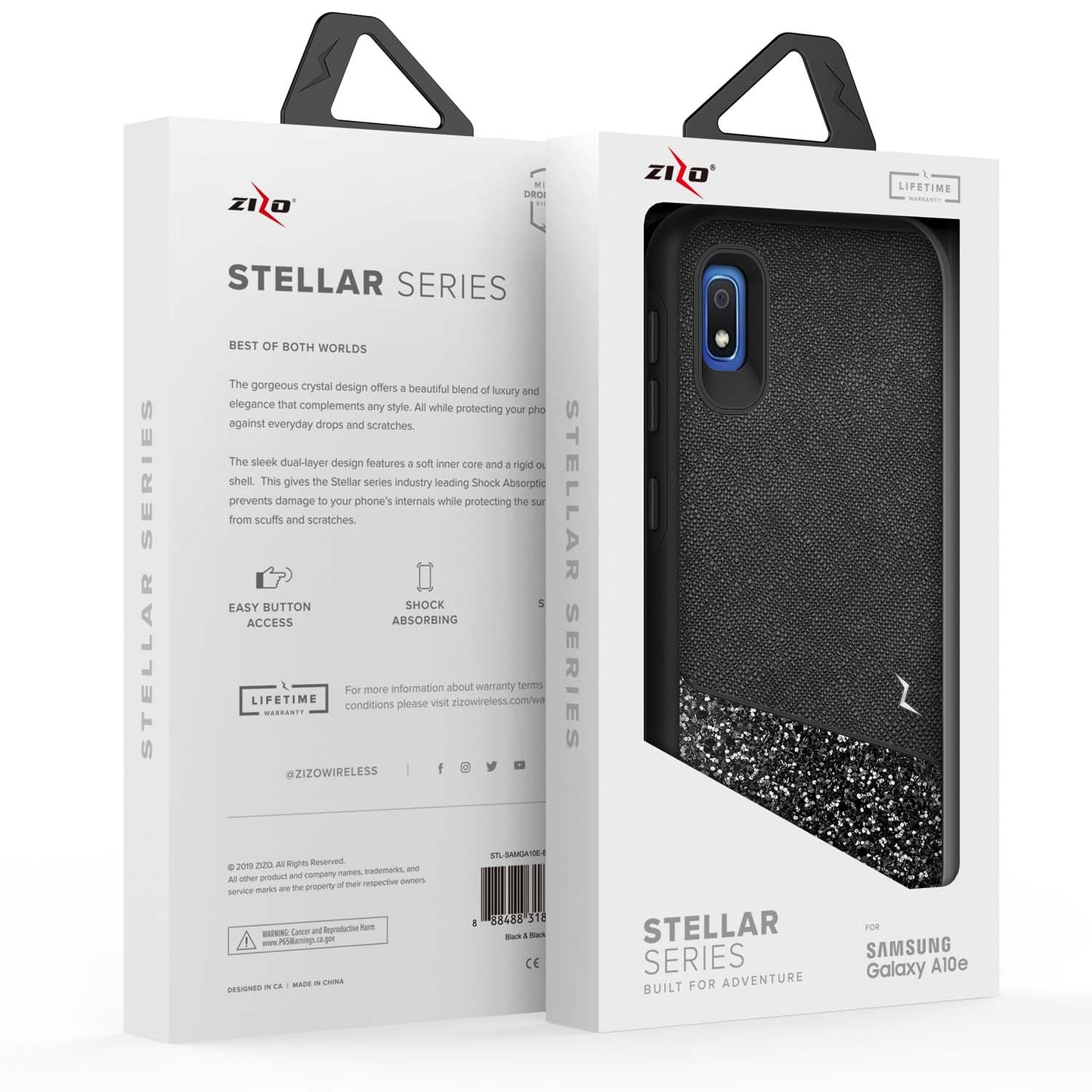 SAMSUNG GALAXY A10E ZIZO STELLAR CASE - BLACK & BLACK (9760)