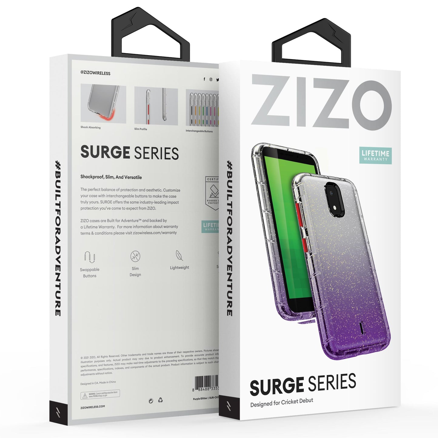 CRICKET DEBUT 4G LTE 5.5INCH ZIZO SURGE SERIES - PURPLE GLITTER (1101820)