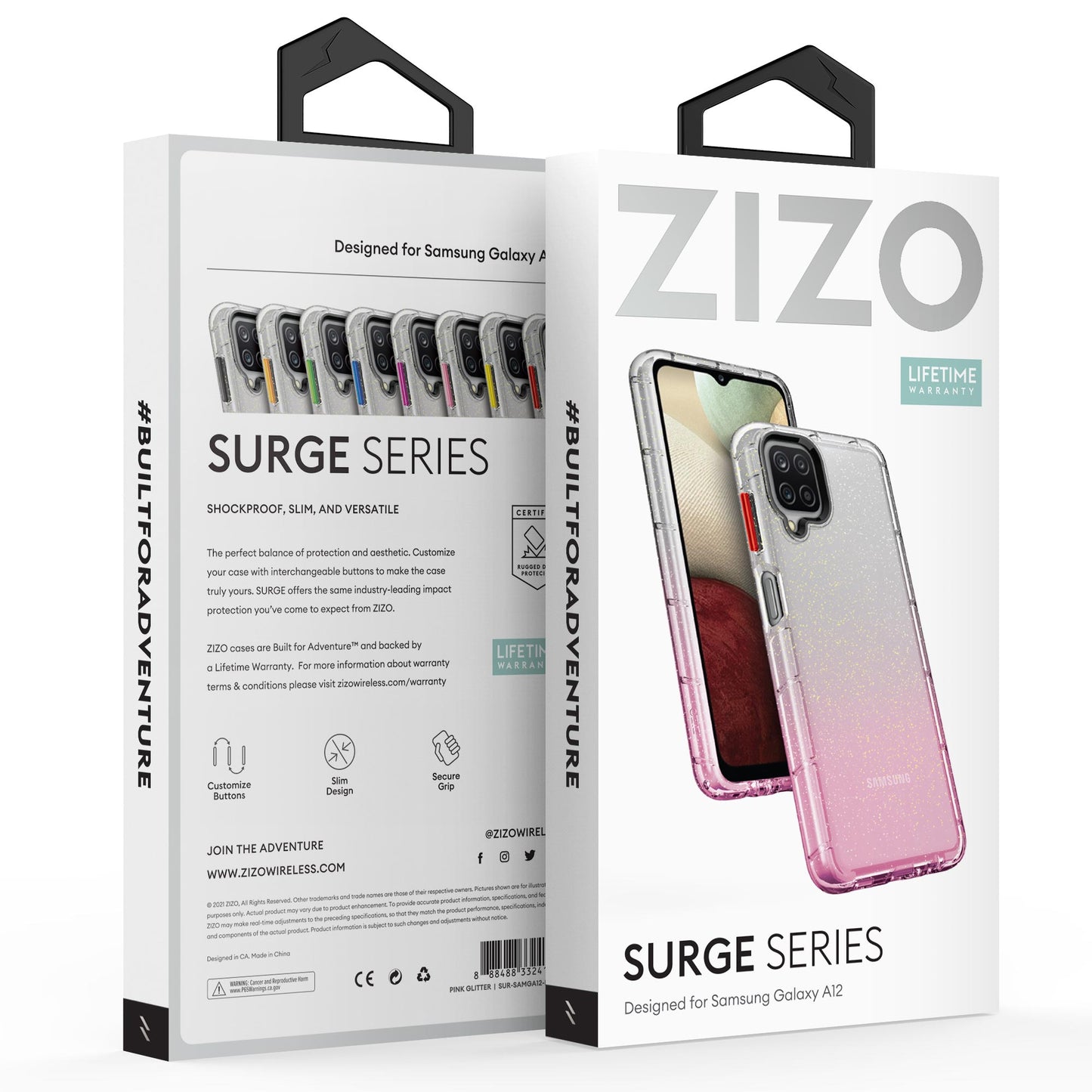GALAXY A12 ZIZO SURGE SERIES CASE - PINK GLITTER (1100764)