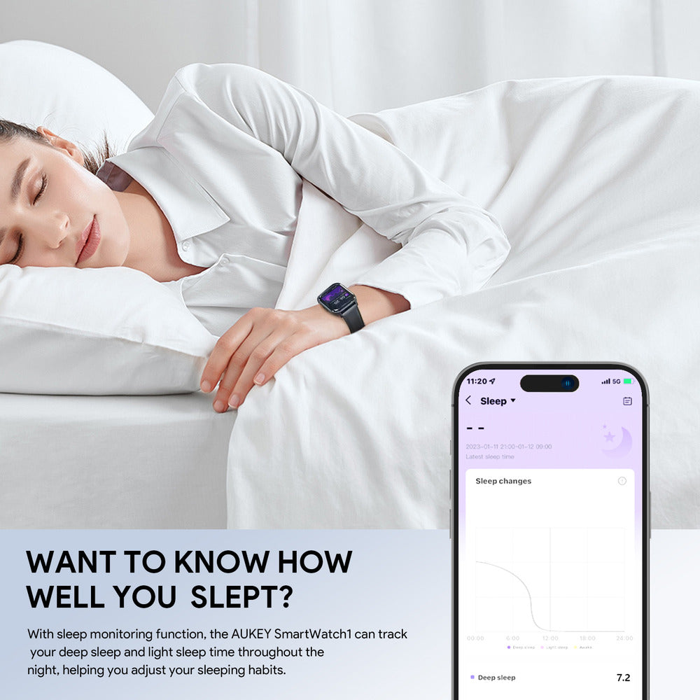 AUKEY SW-1S SmartWatch - Wrist Bluetooth Calling, Large Display: 1.69 - inch, Health Monitoring - BLACK  (1102829)