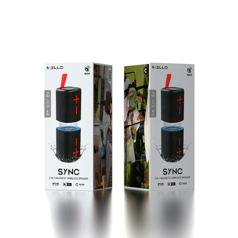 MELLO SYNC 100 WATTS 2IN1 MAGNETIC PORTABLE SPEAKER BLACK ( 1107789) (MSRP $69.99)