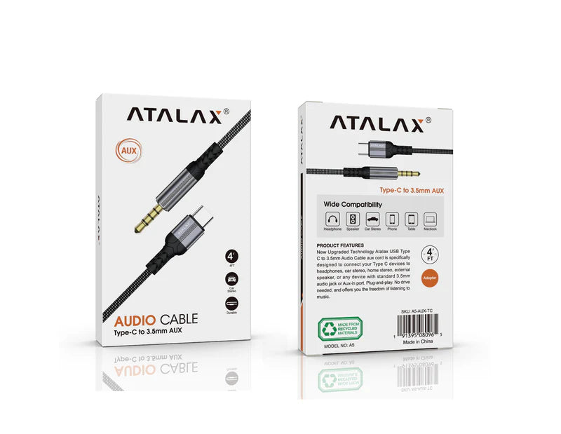 ATALAX A5 AUXILIARY 3.5 MM TO TYPE-C 4FT ( 1103514) (MSRP $29.99)