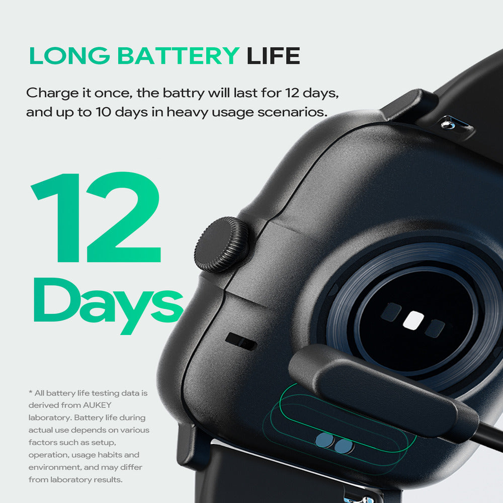 AUKEY SW-1P SmartWatch 1 Pro - large 1.69 inch screen, Precision health tracking, On-wrist notifications - BLACK  (1102830)