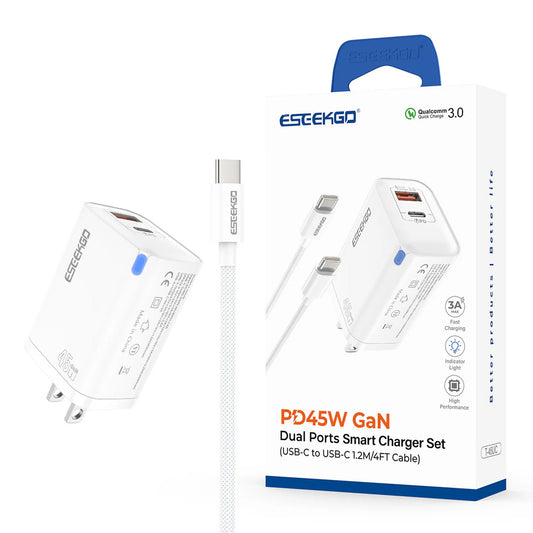 ESEEKGO T-45UC QC3.0 GaN PD45W Fast Charger WithC -C 60W/3.0A Data Cable (1103134) (MSRP $49.99)