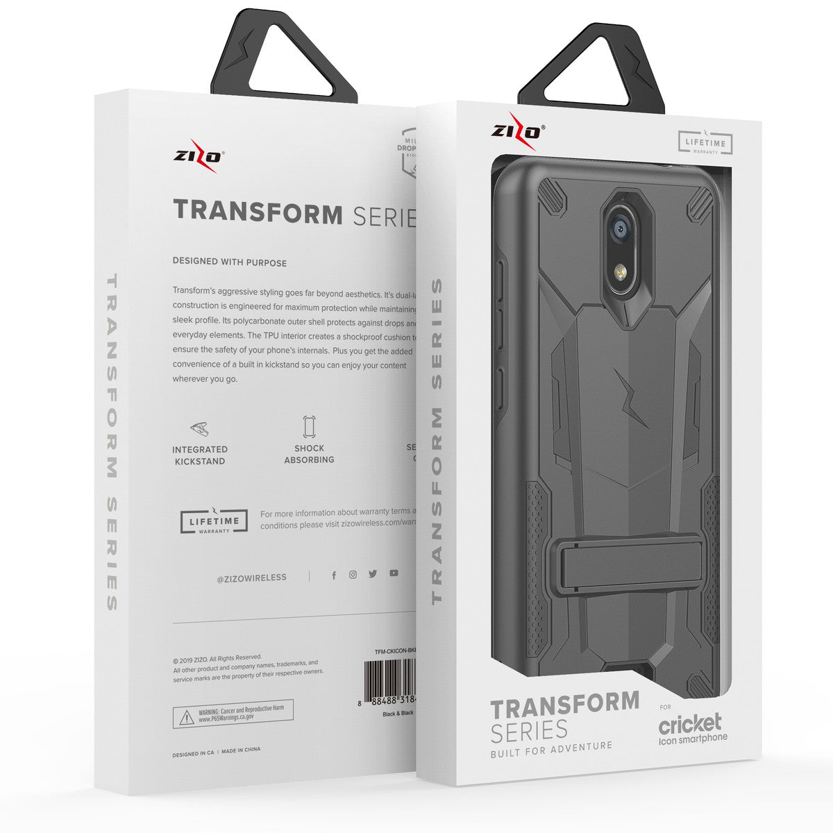CRICKET ICON SMARTPHONE ZIZO TRANSFORM Series Case (Black/Black) (4190)