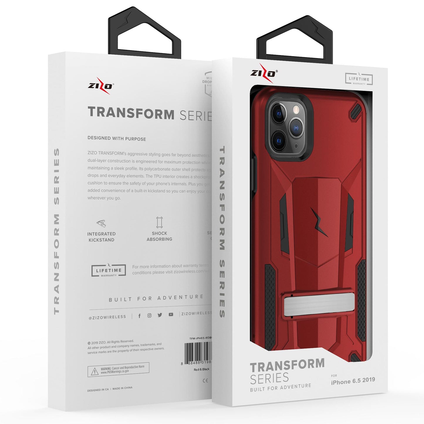 IPHONE 11 PRO MAX ZIZO TRANSFORM CASE W/ BUILT-IN KICKSTAND - RED (9932)