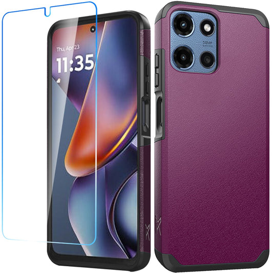 Motorola Moto G 5G 2025 Tough Strong Hybrid Case Cover + Tempered Glass - Dark Purple ( 1103361) (MSRP $49.99)