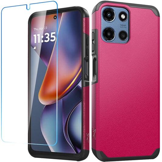 Motorola Moto G 5G 2025 Tough Strong Hybrid Case Cover + Tempered Glass - Hot Pink ( 1103362) (MSRP $49.99)