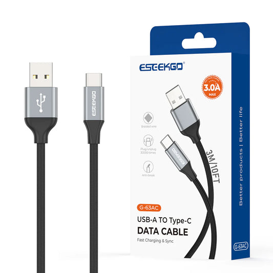 ESEEKGO G-63AC 10FT USB-A to Type-C Data Cable Black   ( 1103751) (MSRP $29.99)