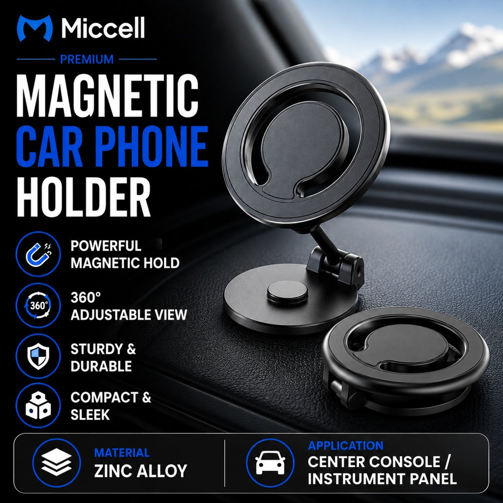 MICCELL [MAGNETIC CAR PHONE HOLDER] (ZINC ALLOY / DASHBOARD MOUNT) - (360 DEGREE ADJUSTABLE / CENTER CONSOLE & INSTRUMENT PANEL)  ( 1107984) (MSRP $49.99)