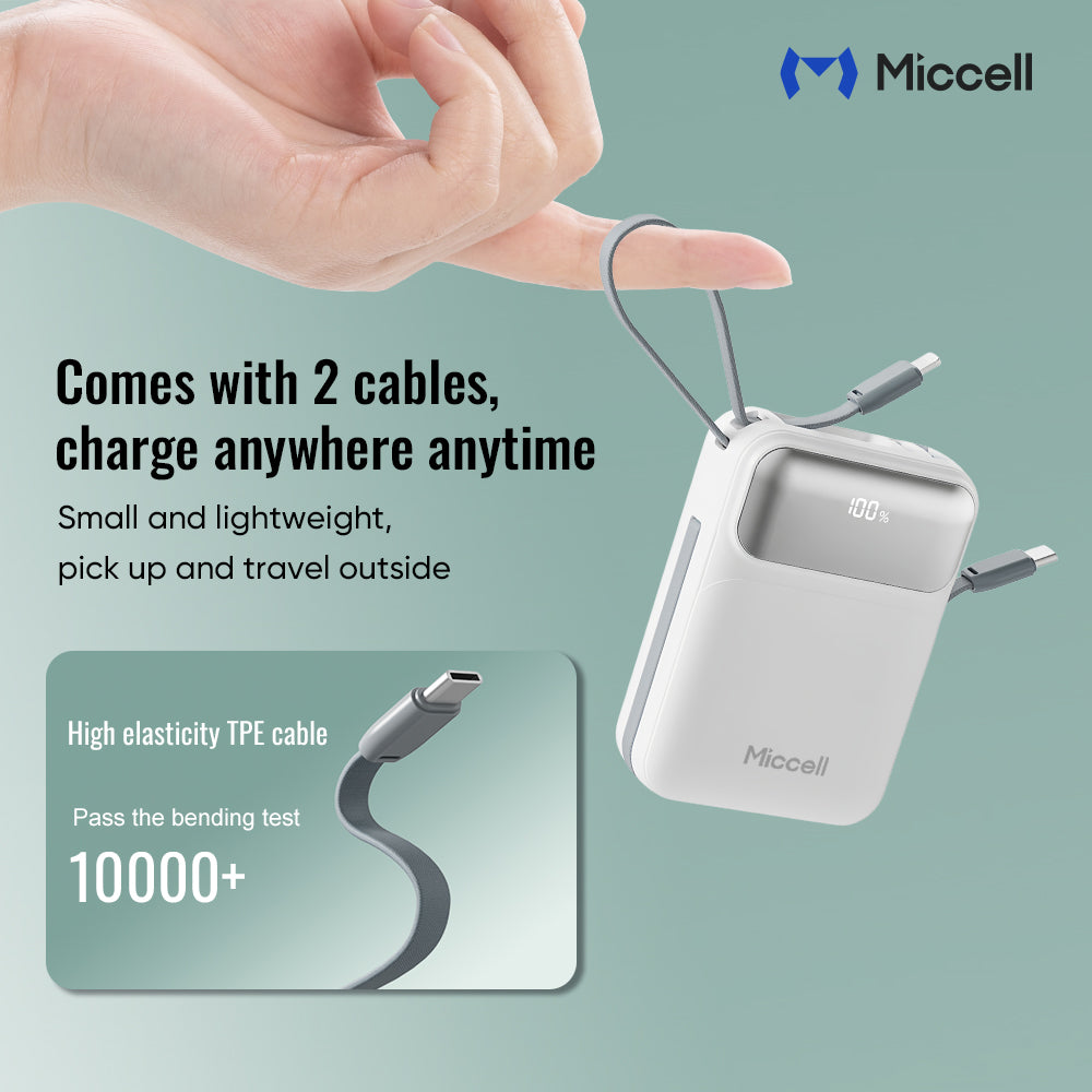 Miccell 10,000 mAh 35W PD Powerbank with attached USB-C Cable - White  (1107485) ($69.99 MSRP)