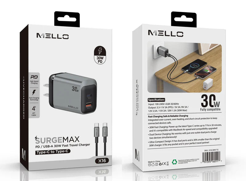 MELLO SURGEMAX X16 ADAPTER 30W TYPE-C BLACK ( 1107940) (MSRP $59.99)