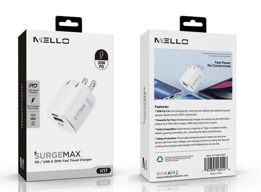 MELLO X17 SURGEMAX 30 WATTS ADAPTER WHITE ( 1107939) (MSRP $39.99)