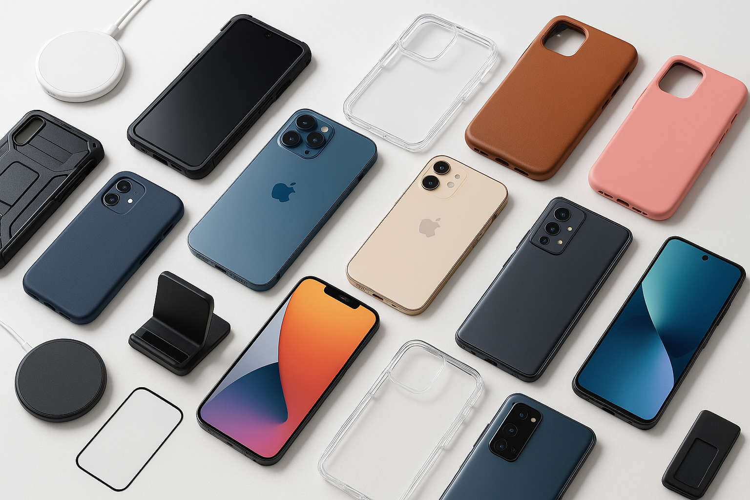 a bunch of phones and phone cases for a tech and phone accessories company
