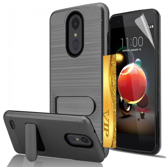 Galaxy A6 BRUSHED METAL CASE W/ HORIZONTAL KICKSTAND & CARD SLOT-BLACK (1690)