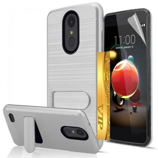 Galaxy A6 BRUSHED METAL CASE W/ HORIZONTAL KICKSTAND & CARD SLOT-Silver (1689)