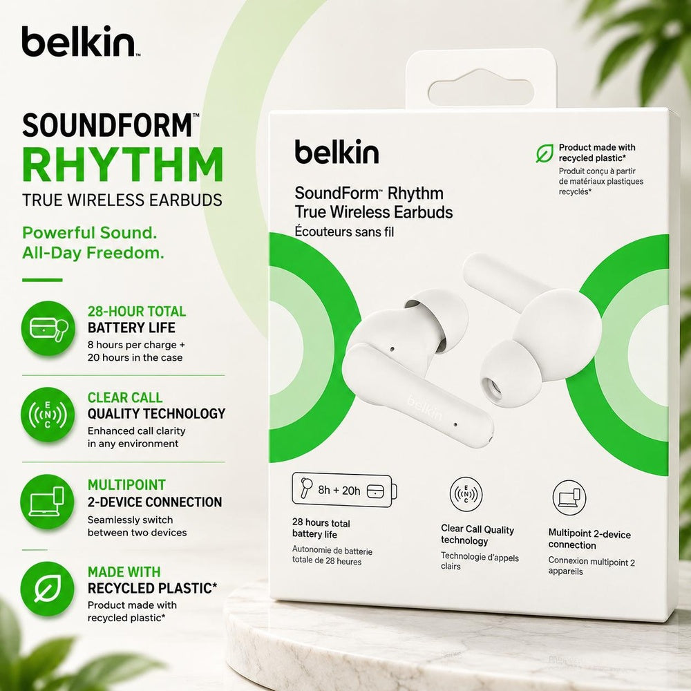 Belkin SoundForm Rhythm True Wireless Earbuds White  ( 1107988) (MSRP $89.99)