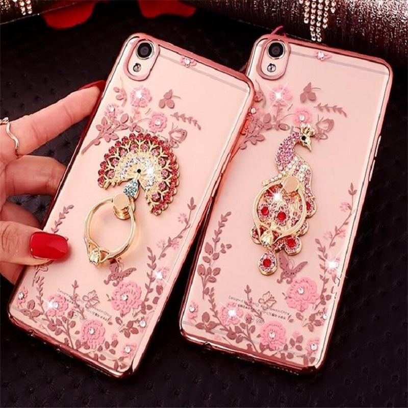 iPhone X/Xs Bling Diamond Ring Holder Case Secret Garden Flower Crystal TPU Cover Case (674)