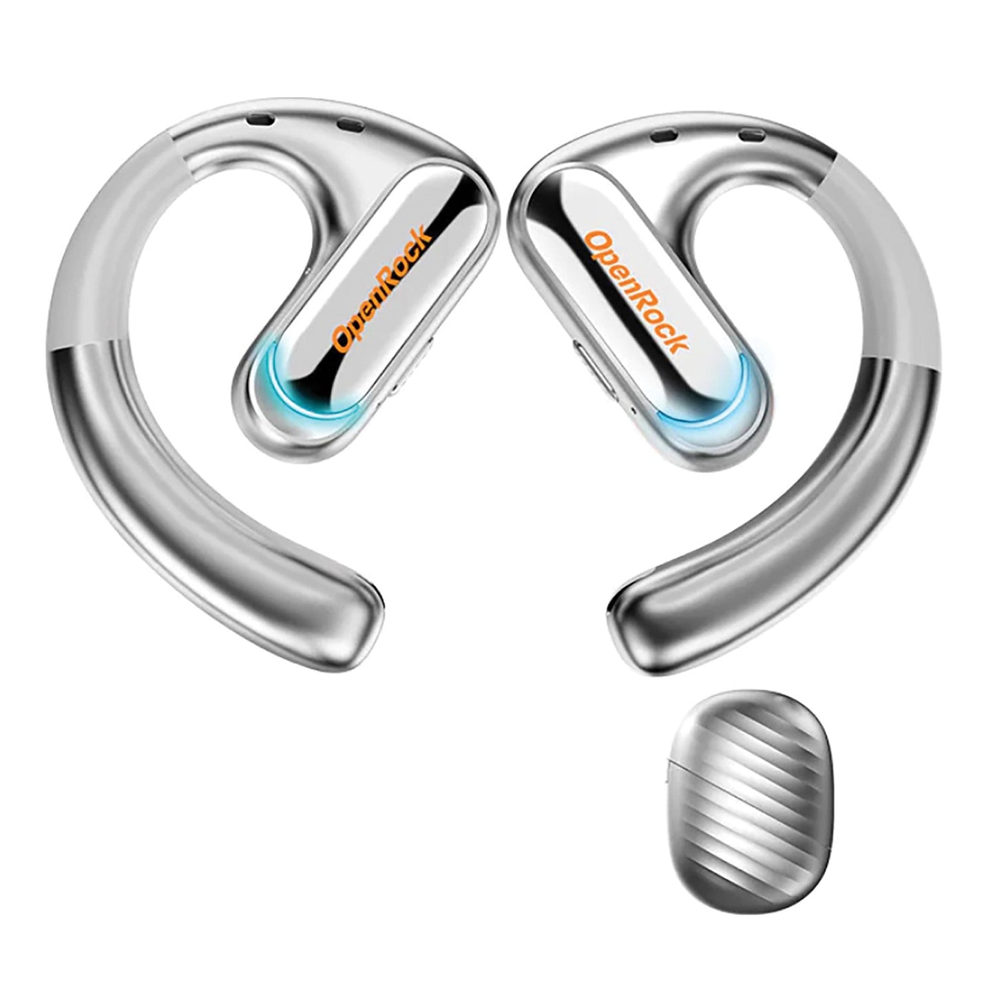 OpenRock Pro Open-Ear Bluetooth Air-Conduction Sport Earbuds with Microphone and Charging Case 46 Hours Playtime - Silver ( 1107525) (MSRP $129.99)