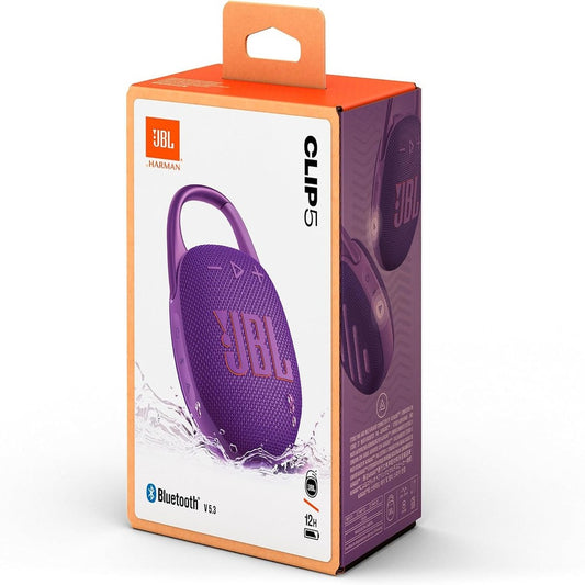 JBL Clip 5 - Ultra-Portable, Waterproof & Dustproof Bluetooth Speaker, Big Pro Sound with punchy bass, Integrated carabiner, Up to 12 Hours of Play, Made in part with recycled materials (PURPLE) (1107533)
