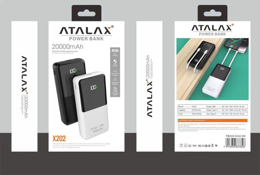 ATALAX POWER BANK X202 20000mAh (PD=30W) - BLACK (1107513)