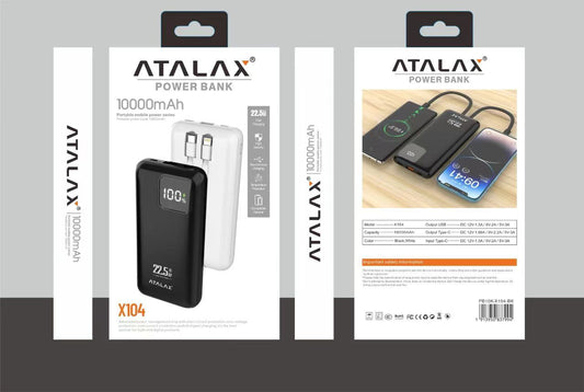 ATALAX POWER BANK X104 10,000mAh (PD=30W) - BLACK (1107512)