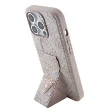 IPHONE 15 PRO - PU LEATHER PINK HARD CASE GRIPSTAND PU LEATHER 4G TRIANGLE STRASS - GUESS (1106534)