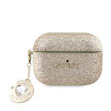 AIRPODS PRO 2 - FIXED GLITTER LIGHT GOLD WITH HEART DIAMOND CHARM - GUESS (1106538)