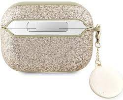 AIRPODS PRO 2 - FIXED GLITTER LIGHT GOLD WITH HEART DIAMOND CHARM - GUESS (1106538)