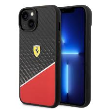 Ferrari iPhone 14 Plus / 15 Plus case cover real carbon stripe black red (1106873)
