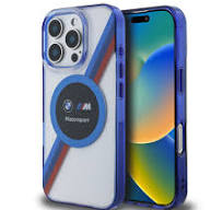 iPhone 16 Pro - PC/TPU Clear Hard Case Motorsport MagSafe Compatible IML Printed Circle Design With Stripes - BMW (1107546)