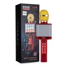 Karaoke microphone wster WS 1828 original, wireless Karaoke Speaker mic with LED color music and voice change - Red (1105536)
