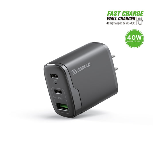 Esoulk 40W Dual PD+QC FAST WALL CHARGER -Black  (1102378)