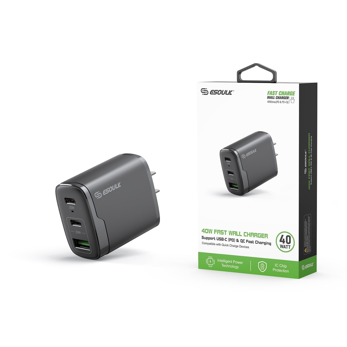 Esoulk 40W Dual PD+QC FAST WALL CHARGER -Black  (1102378)