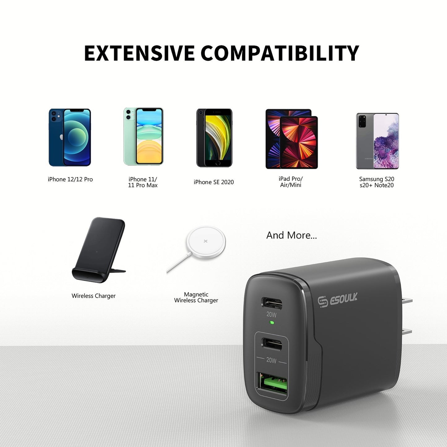 Esoulk 40W Dual PD+QC FAST WALL CHARGER -Black  (1102378)