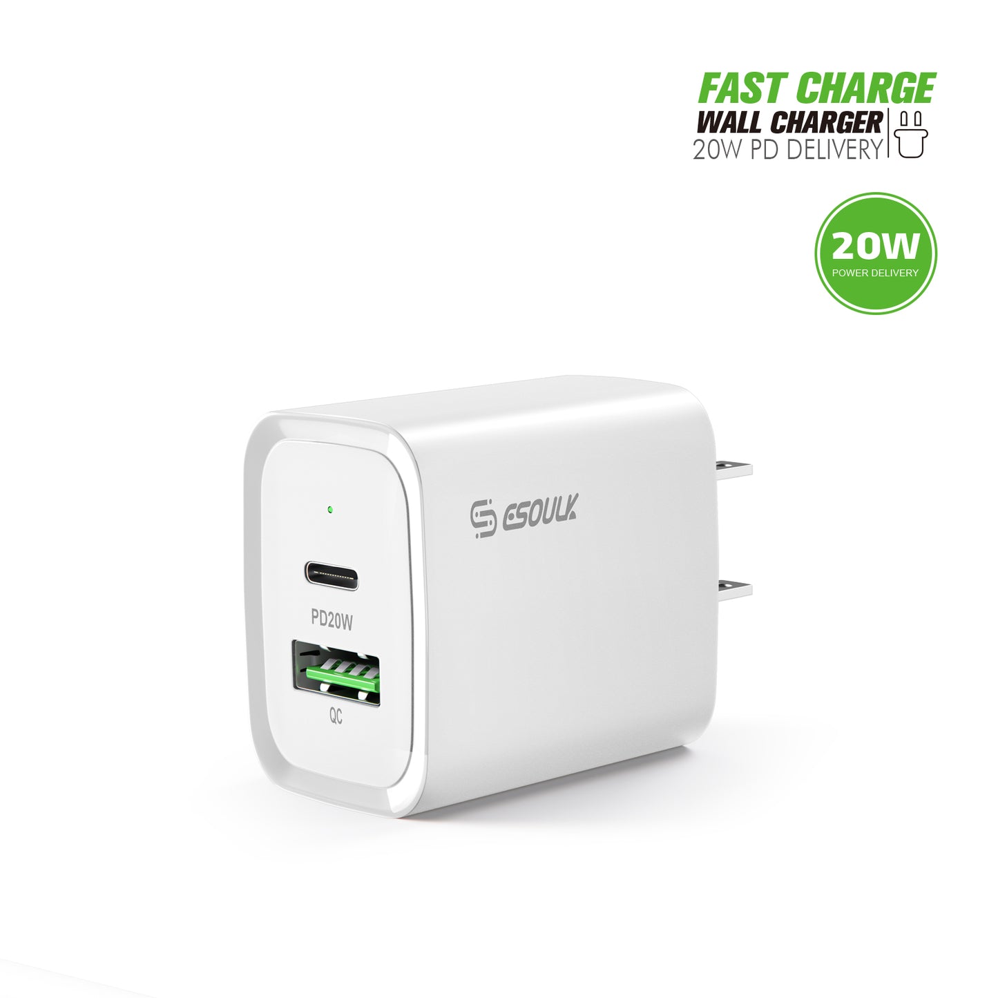Esoulk 20W PD&QC Fast Wall Charger – White (1103055) (MSRP 32.99)