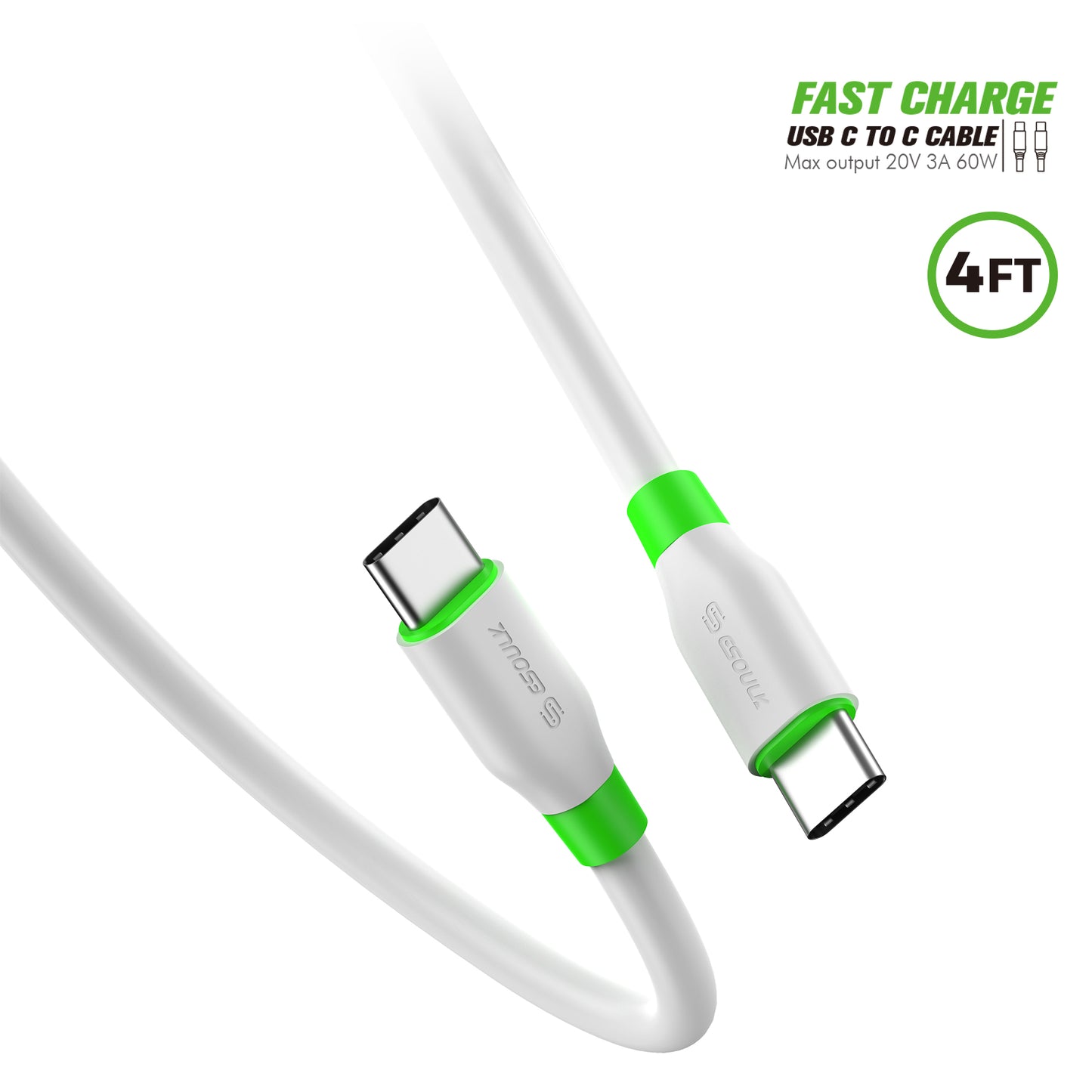 Esoulk Type-C to Type-C Data & Fast Charging Cable 4 FT - White (1105702)