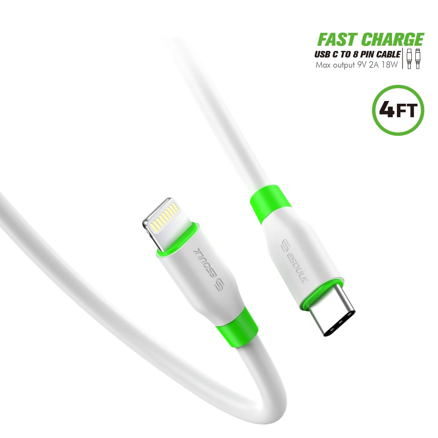 Esoulk 4FT PD Fast Charge USB-C To IPhone Cable White  (1103813)