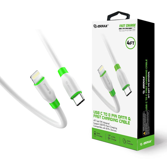 Esoulk 4FT PD Fast Charge USB-C To IPhone Cable White  (1103813)