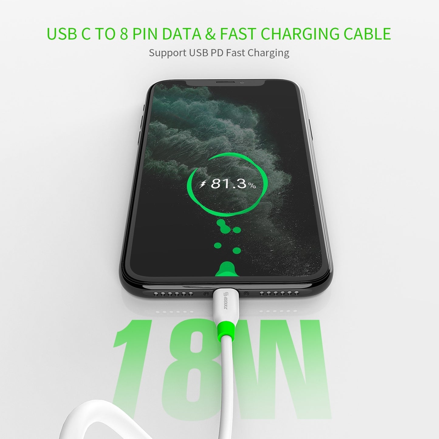 Esoulk 4FT PD Fast Charge USB-C To IPhone Cable White  (1103813)
