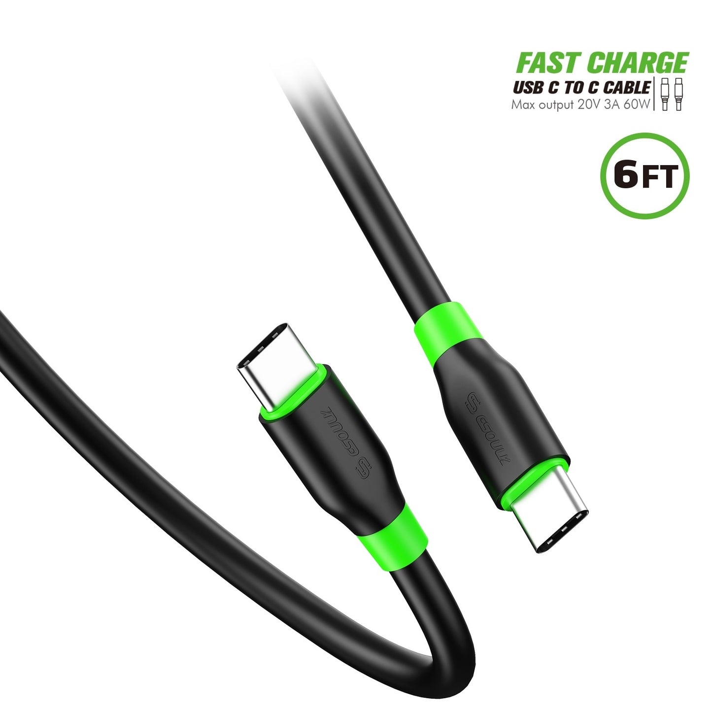 Esoulk Type-C to Type-C Quick Charging Cable 6FT - Black (1102637)