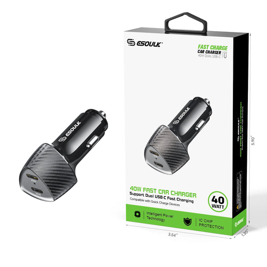 ESOULK 40W Dual Type-C Port FAST CAR CHARGER - Black (1105351)